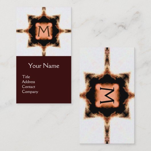 ピンクスタイリッシュブラウンホワイトスクエアモノグラム 名刺 (正面/裏面)