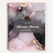 ピンクスタイリッシュブラック金ゴールドグリッターアゲートマーブル ノートブック (正面)