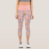 ピンクスタイリッシュブルーアラベスクパターンヨガエクササイズ カプリレギンス (正面)