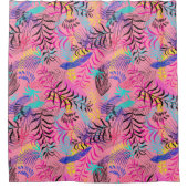 ピンクスタイリッシュブルーティール(緑がかった色)リーフ葉デザイン シャワーカーテン (正面)