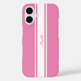 ピンクスタイリッシュホワイトレーシングストライプシッモノグラムのク iPhone 16ケース