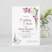 ピンクスタイリッシュホワイトローズフローラ誕生日ディナー 招待状 (スタンド正面)