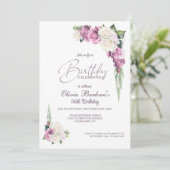 ピンクスタイリッシュホワイトローズフローラ誕生日パーティー 招待状 (スタンド正面)