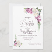 ピンクスタイリッシュホワイトローズフローラ誕生日ブランチ 招待状 (正面)
