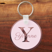 ピンクスタイリッシュメタリックバラ金ゴールドモノグラム文字Y キーホルダー (正面)