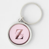 ピンクスタイリッシュメタリックバラ金ゴールドモノグラム文字Z キーホルダー (正面)
