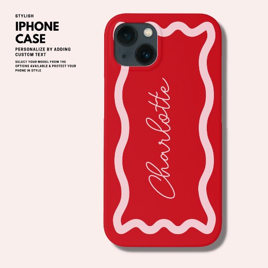ピンクスタイリッシュモダンと赤のモノグラムレトロ波 Case-Mate iPhoneケース