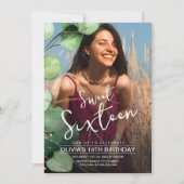 ピンクスタイリッシュモダングリーン甘い16誕生日の写真 招待状 (正面)