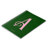 ピンクスタイリッシュモノグラムイニシャルオンダークグリーン ノートブック (左側)