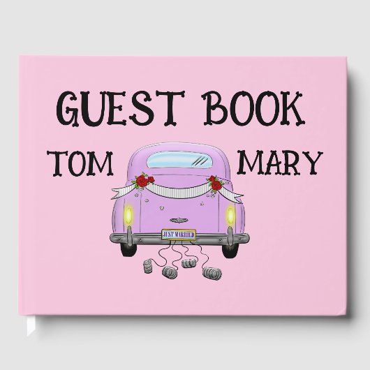 ピンクスタイリッシュレトロ結婚ズゲストブック ゲストブック (正面)