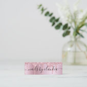 ピンクスタイリッシュローズ金ゴールドグリッタードリップ爪、 ネイル スキニー名刺 (スタンド正面)