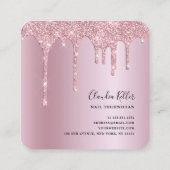 ピンクスタイリッシュローズ金ゴールドグリッタードリップ爪、 ネイル スクエア名刺 (裏面)