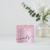 ピンクスタイリッシュローズ金ゴールドグリッタードリップ爪、 ネイル スクエア名刺 (スタンド正面)