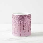 ピンクスタイリッシュローズ金ゴールドグリッター滴 コーヒーマグカップ (中央)