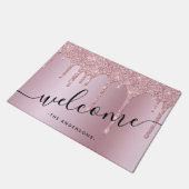 ピンクスタイリッシュローズ金ゴールドグリッター滴 ドアマット (アングル)