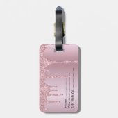 ピンクスタイリッシュローズ金ゴールドグリッター滴 ラゲッジタグ (裏面縦)