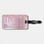 ピンクスタイリッシュローズ金ゴールドグリッター滴 ラゲッジタグ (裏面横)