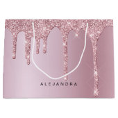 ピンクスタイリッシュローズ金ゴールドグリッター滴 ラージペーパーバッグ (正面)