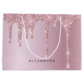 ピンクスタイリッシュローズ金ゴールドグリッター滴 ラージペーパーバッグ (裏面)