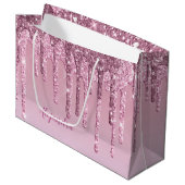 ピンクスタイリッシュローズ金ゴールドグリッター滴 ラージペーパーバッグ (正面アングル)