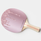 ピンクスタイリッシュローズ金ゴールドグリッター滴 卓球ラケット (横)