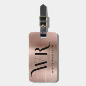 ピンクスタイリッシュローズ金ゴールドメタル2モノグラムイニシャル ラゲッジタグ (正面縦)