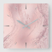 ピンクスタイリッシュローズ金ゴールド大理石 スクエア壁時計 (正面)
