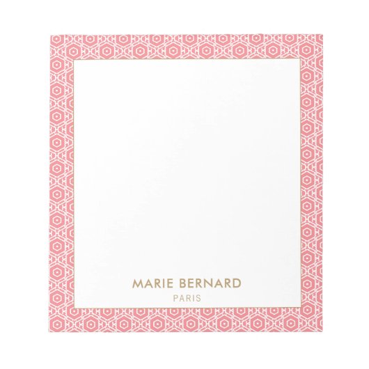 ピンクスタイリッシュ抽象芸術格子パタ縁どーン ノートパッド (正面)