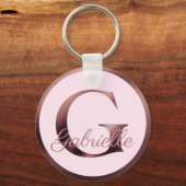 ピンクスタイリッシュ文字Gバラ金ゴールドメタリックモノグラム キーホルダー (正面)