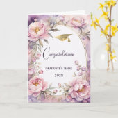 ピンクスタイリッシュ牡丹の水彩卒業 カード (黄色い花)