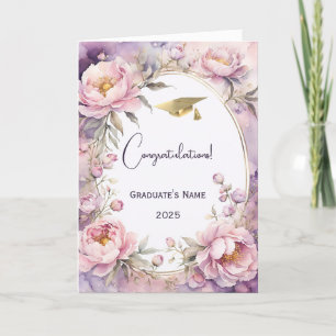ピンクスタイリッシュ牡丹の水彩卒業 カード
