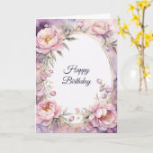 ピンクスタイリッシュ牡丹ウォーター誕生日 カード (黄色い花)
