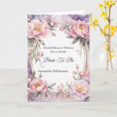ピンクスタイリッシュ牡丹オーバルフレームブライダルシャワー カード (黄色い花)