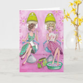 ピンクスタイリッシュ美しいサロンあいさつガーリー文 カード (黄色い花)