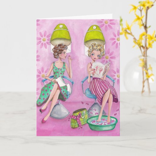 ピンクスタイリッシュ美しいサロンあいさつガーリー文 カード (黄色い花)