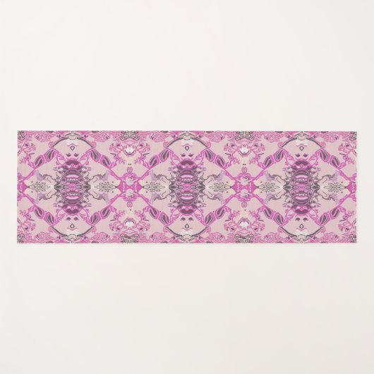 ピンクスタイリッシュ色にバロック模様 ヨガマット (正面(横))