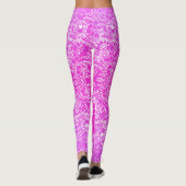 ピンクスタイリッシュ色の白フローラプリントパターン レギンス (裏面)