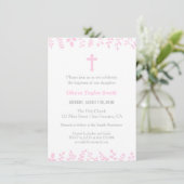 ピンクスタイリッシュ葉クロスバプテスマ招待状 招待状 (スタンド正面)