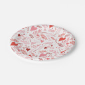 ピンクスタイリッシュ赤いハートパターンバレンタイン ペーパープレート (アングル)