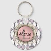 ピンクスタイリッシュ赤面ハーレクインモノグラム キーホルダー (正面)