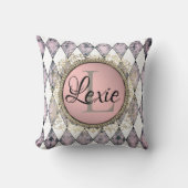 ピンクスタイリッシュ赤面ハーレクインモノグラム クッション (正面)