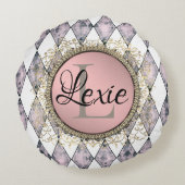 ピンクスタイリッシュ赤面ハーレクインモノグラム ラウンドクッション (裏面)