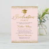 ピンクスタイリッシュ金ゴールドグリッター写真卒業パーティー 招待状 (スタンド正面)