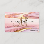 ピンクスタイリッシュ金ゴールドグリッター大理石アゲートモノグラム 名刺 (正面)