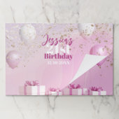 ピンクスタイリッシュ金ゴールドグリッター誕生日紙ランチョンマット ペーパーパッド (折り畳み)