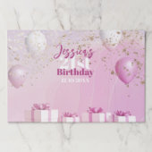 ピンクスタイリッシュ金ゴールドグリッター誕生日紙ランチョンマット ペーパーパッド (正面)