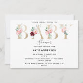 ピンクスタイリッシュ金ゴールドフローラベビーガールシャワー 招待状 (正面)