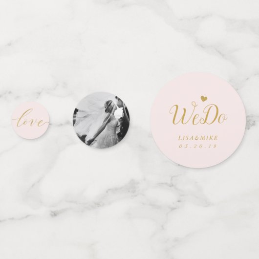 ピンクスタイリッシュ金ゴールド結婚のテーパーソナライズされたブル コンフェッティ (正面)