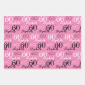 ピンクスタイリッシュ60誕生日ギフトパーソナライズされたラップ ラッピングペーパーシート (正面)