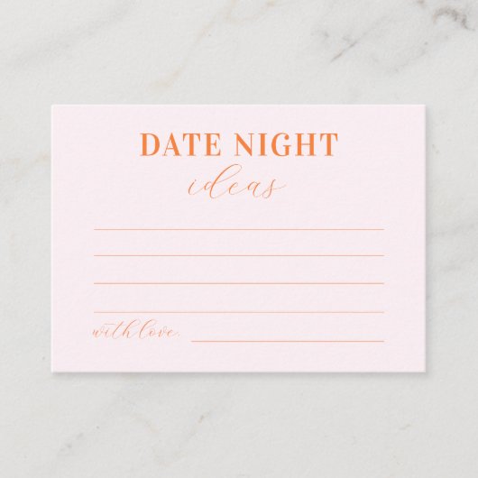 ピンクスタイリッシュ&オレンジタイポグラフィデイトナイトアイディア エンクロージャーカード (正面)